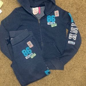 PINK BY Victorias Secret sweatsuit with jogger pants and Zip up hoody size S EUC